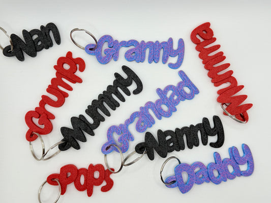 3D Printed Keyring Names For Grandparents And Parents